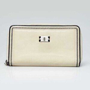 Chanel Light White/Black Lambskin Leather Zigzag Stitch L-Gusset Zip Wallet